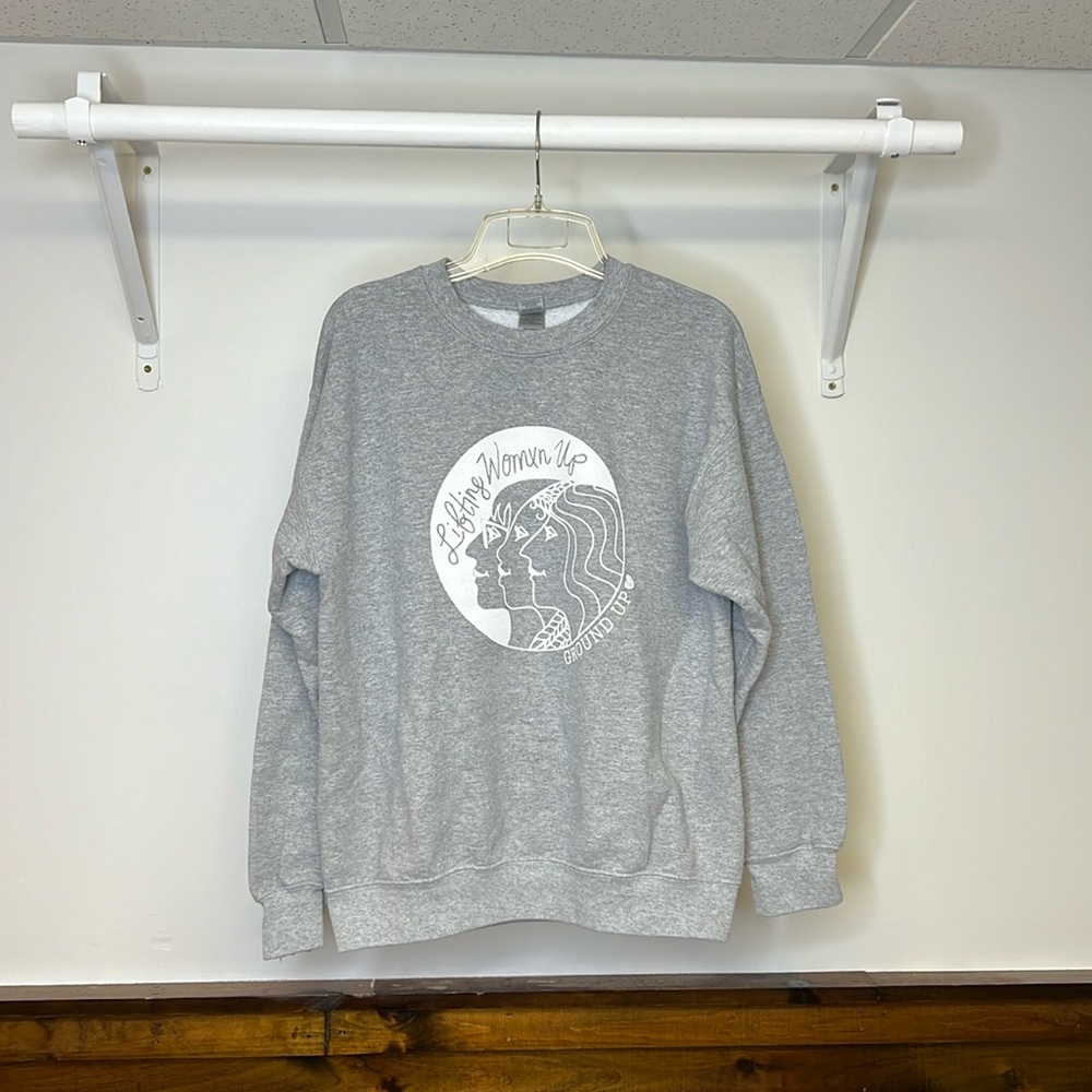 Ground‎ Up Nut Butters Lifting Womxn Up Crewneck Gray Logo Sweatshirt- M